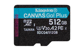 Memoria Flash Micro Sd Kingston Sdxc Canvas Go Plus 512Gb 200Mb/S Uhs-I U3 V30 Con Adaptador (Sdcg4/512Gb)
